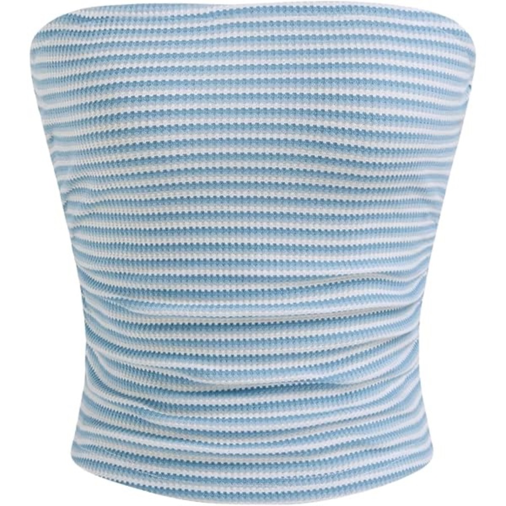 Blue and White Knit Tube Top